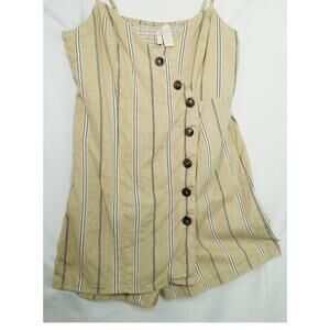 Japan Womens Gold Striped Romper Short Set Smocked Center Back Cotton Blend Sz M